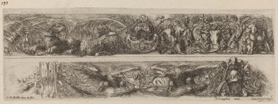 Två prydnadsband med kedjade leoparder och örnar, troligen 1648. av Stefano della Bella