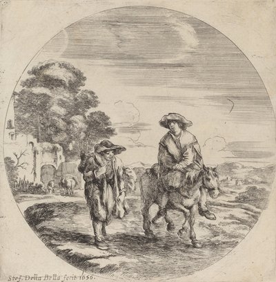 Två bönder som reser i ett landskap, 1656. av Stefano della Bella
