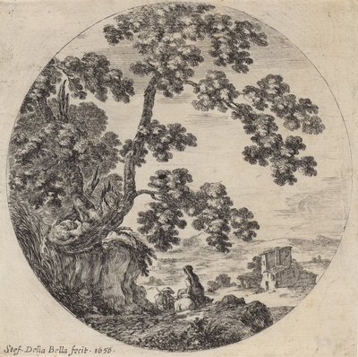 Två resenärer som passerar ett gammalt ek, 1656. av Stefano della Bella