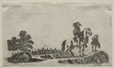 さまざまな人物と風景: 道に迷った騎手がスウェーデン人に尋ねる av Stefano della Bella