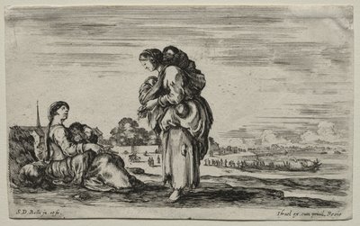 Olika figurer och landskap: Två mödrar som chattar tillsammans, 1649. av Stefano della Bella