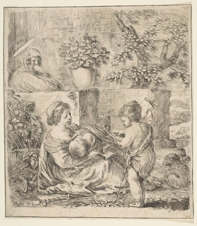 Jungfru och barn med St. Johannes Döparen och St. Elizabeth, ca. 1641. av Stefano della Bella