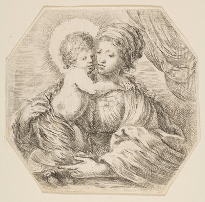 Virgin and Christ Child, en åttakantig komposition, ca. 1649. av Stefano della Bella