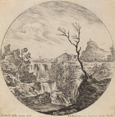Vattenfall med tre nivåer, 1646. av Stefano della Bella