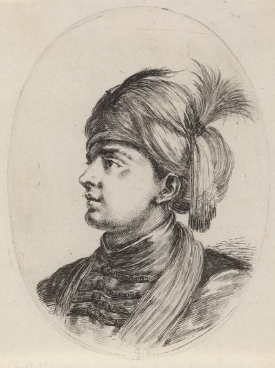 Ung mor i en fjäderturban, vänd åt vänster, 16491650. av Stefano della Bella
