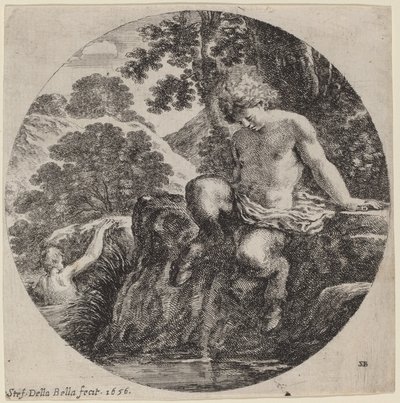 Ung Satyr vid stranden av en ström av Stefano della Bella