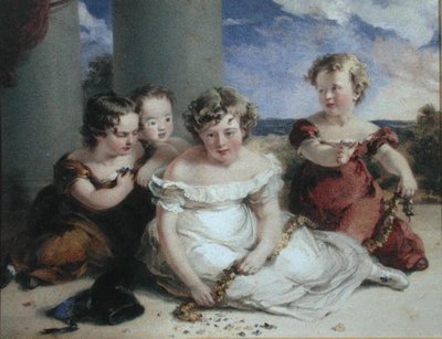 Barn som gör en krans (akvarell på papper) av Stephan Poyntz Denning