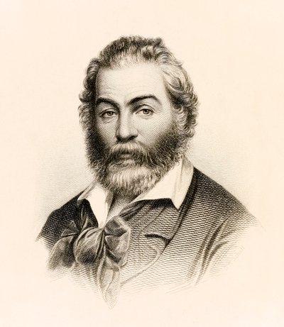 Frontispice från en upplaga från 1860 av "Leaves of Grass", en diktsamling av den amerikanske poeten Walt Whitman av Stephen Alonzo Schoff