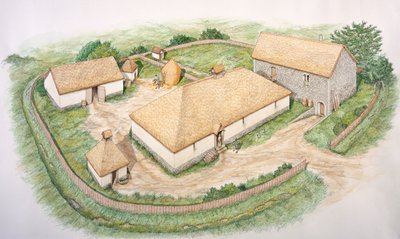 South Manor, Wharram Percy medeltida by, North Yorkshire, 1200-talet c2000-talet av Stephen Conlin