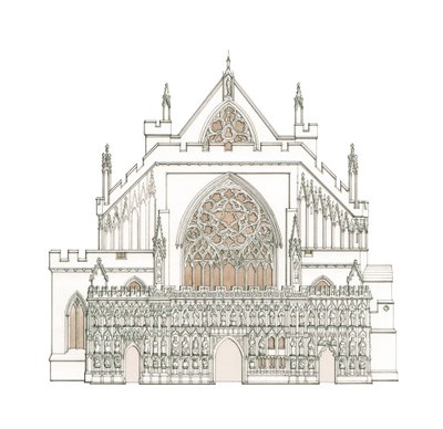 The West Front of Exeter Cathedral, Devon (ritad 2002), ca 1900-2023 (bläck och akvarell) av Stephen Conlin