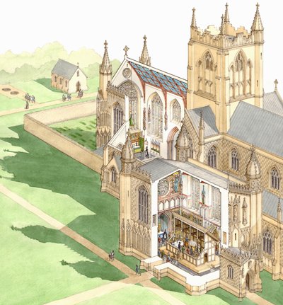 Walsingham Priory, Norfolk, ca 1500-1535 (bläck och akvarell på papper) av Stephen Conlin