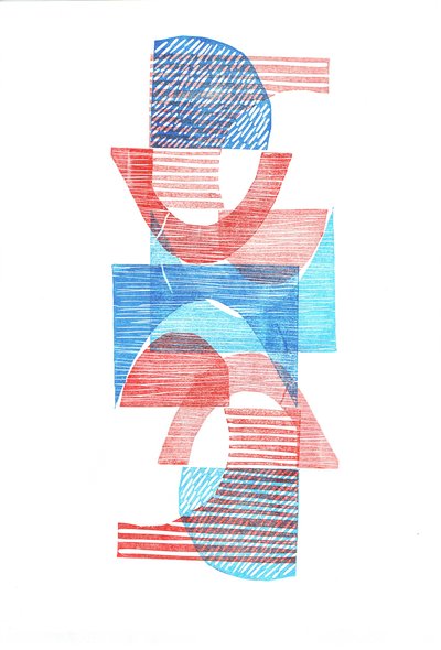 1961 VI, 2016 (linoleumsnitt på papper) av Stephen Dow