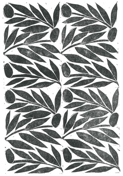 Olive Branches, 2015 (linoleumsnitt på papper) av Stephen Dow