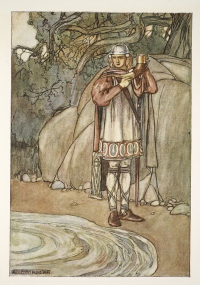 Dermot tog hornet och skulle ha fyllt det, illustration från 
