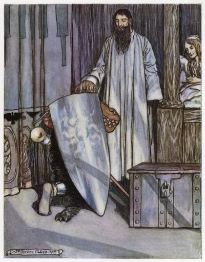 Illustration för Siegfried the Dragon-Slayer (färg litho) av Stephen Reid