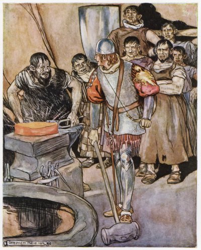 Illustration för Siegfried the Dragon-Slayer (färg litho) av Stephen Reid