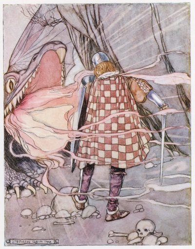 Illustration för Siegfried the Dragon-Slayer (färg litho) av Stephen Reid