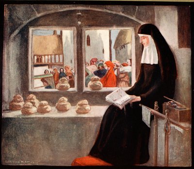 Lady Julian av Norwich, illustration från "den mäktiga armén" av Winifred M. Letts, pub. 1912 (lito i färg) av Stephen Reid