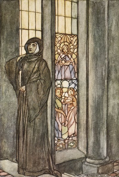 Hon hörde sitt eget namn kallas om och om igen, illustration från "The High Deeds of Finn, and other Bardic Romances of Ancient Ireland" av T.W. Rolleston (färg litho) av Stephen Reid