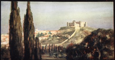 Spoletto, födelseplatsen för Saint Benedict, illustration från 