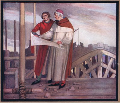 Byggnaden av Winchester Cathedral (färg litho) av Stephen Reid