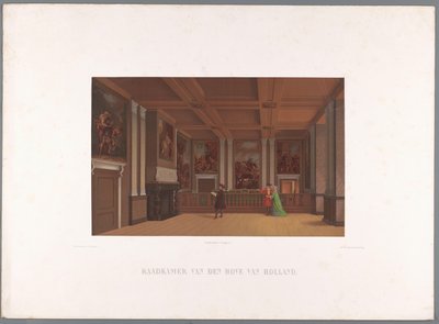 Utsikt över rådssalens inre, i Grevens salar Council Chamber van den Hove av Holland (titel på objekt) av Stortenbeker and Heijligers