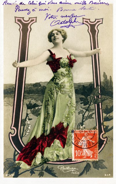 U : Olive Haygate, engelsk skådespelerska från la Belle Epoque - Alfabet i vykort av Studio Reutlinger