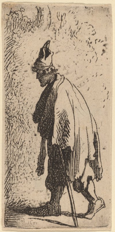 Tiggare med en pinne, går till vänster av Studio of Rembrandt van Rijn