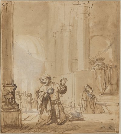Liknelsen om publikanen och fariséen av Studio of Rembrandt van Rijn
