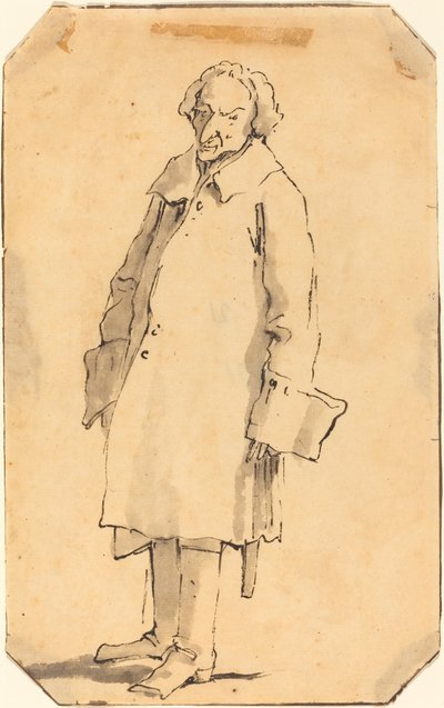 En stående man som bär en stor kappa och stövlar av Style of Giovanni Battista Tiepolo