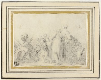 Genrescen med gammal man, bondkvinnor och barn av Style of Jean Baptiste Greuze