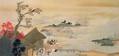 Bönder som skördar grönsaker nära Kyoto under medeltiden, tryckt i tidningen 