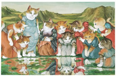 Illustration från Pre-Raphaelite Cats (publicerad 1999) av Susan Herbert
