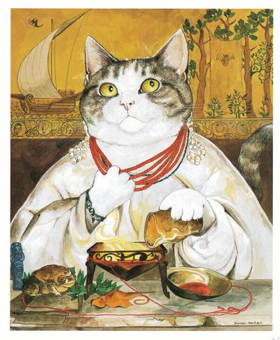 Illustration från Pre-Raphaelite Cats (publicerad 1999) av Susan Herbert