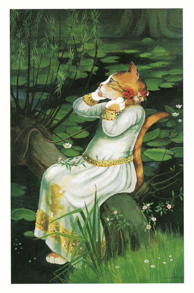 Illustration från Pre-Raphaelite Cats (publicerad 1999) av Susan Herbert