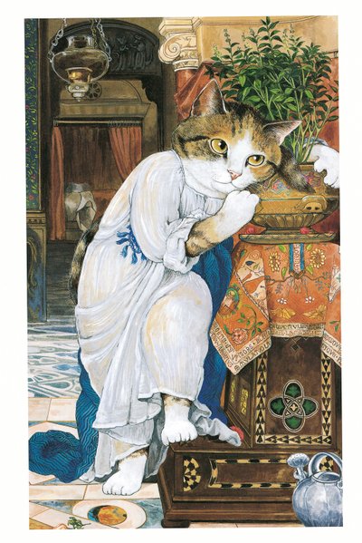 Illustration från Pre-Raphaelite Cats (publicerad 1999) av Susan Herbert