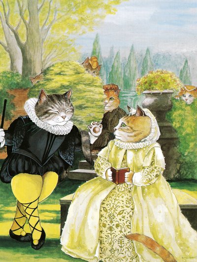 Illustration från Shakespeare Cats: Poster Book (publicerad 2016) av Susan Herbert