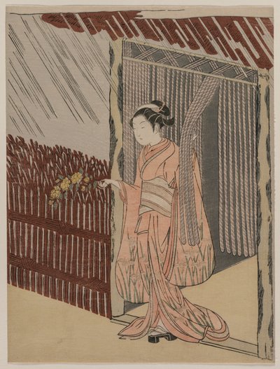 En flicka klär sig i rosa, 1766. av Suzuki Harunobu
