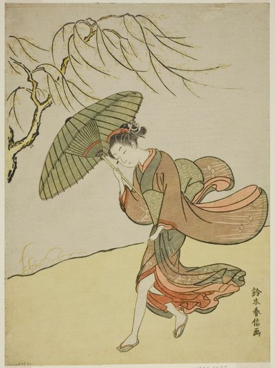 En blåsig dag av Suzuki Harunobu