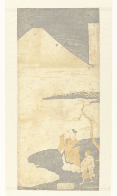 Poeten Yamabe no Akahito tittar på berget Fuji Poems of a Hundred Poets (serietitel) Hyakunin isshu no uchi (serietitel) av Suzuki Harunobu
