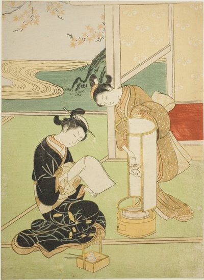 Evening Glow of a Lamp (Andon no sekisho), från serien "Eight Views of the Parlour (Zashiki hakkei)" av Suzuki Harunobu