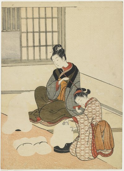 Evening Snown the Silk-Dryer, efter 1766 av Suzuki Harunobu