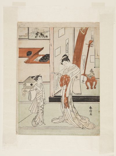 Geisha and Attendant (trätryck i färg) av Suzuki Harunobu