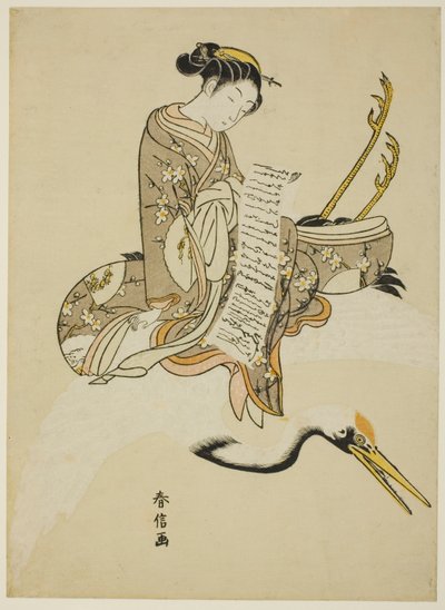 Girl Riding a Crane (parodi på Hi Chobo [kinesiska: Fei Zhangfang]) av Suzuki Harunobu