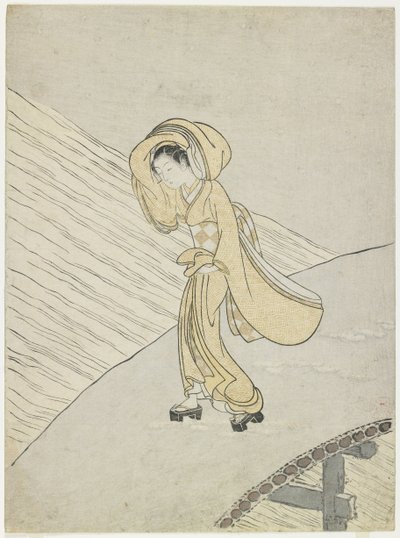 Mitate av Fujiwara no Teikas dikt om att korsa Sano, 1765 av Suzuki Harunobu