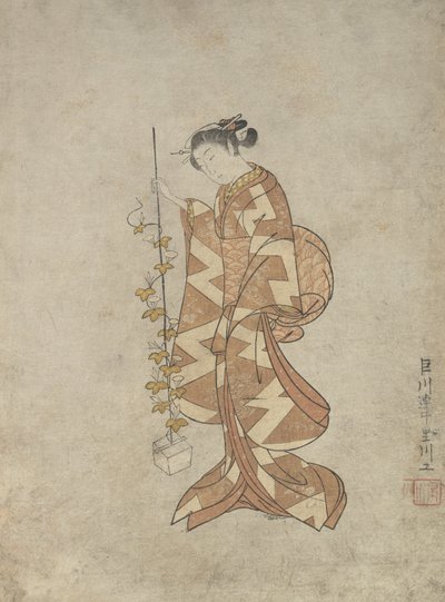 Modern Representation of the Poetess Kaga no Chiyo, ca. 1765., ca. 1765. av Suzuki Harunobu
