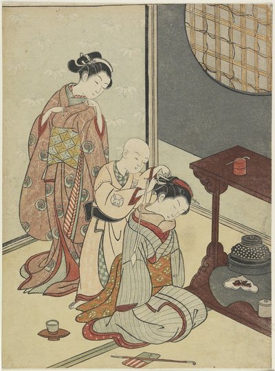 Nattregn på testället, efter 1766 (trätryck i färg) av Suzuki Harunobu