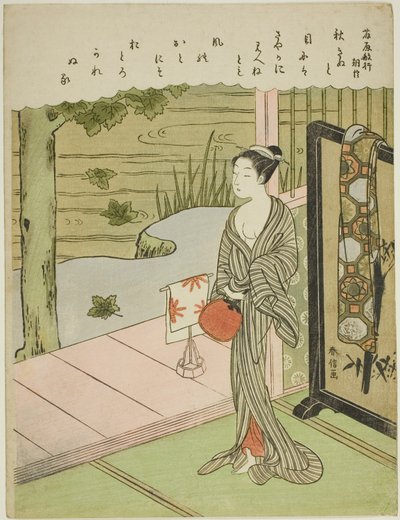 Dikt av Fujiwara no Toshiyuki, från en titellös serie av trettiosex odödliga poeter av Suzuki Harunobu