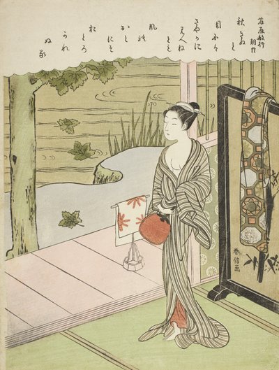 Dikt av Fujiwara no Toshiyuki, från en titellös serie av trettiosex odödliga poeter, ca 1767-68 av Suzuki Harunobu