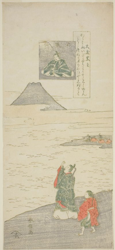 Dikt av Otomo no Kuronushi, från serien "Sex kända poeter (Rokkasen)" av Suzuki Harunobu